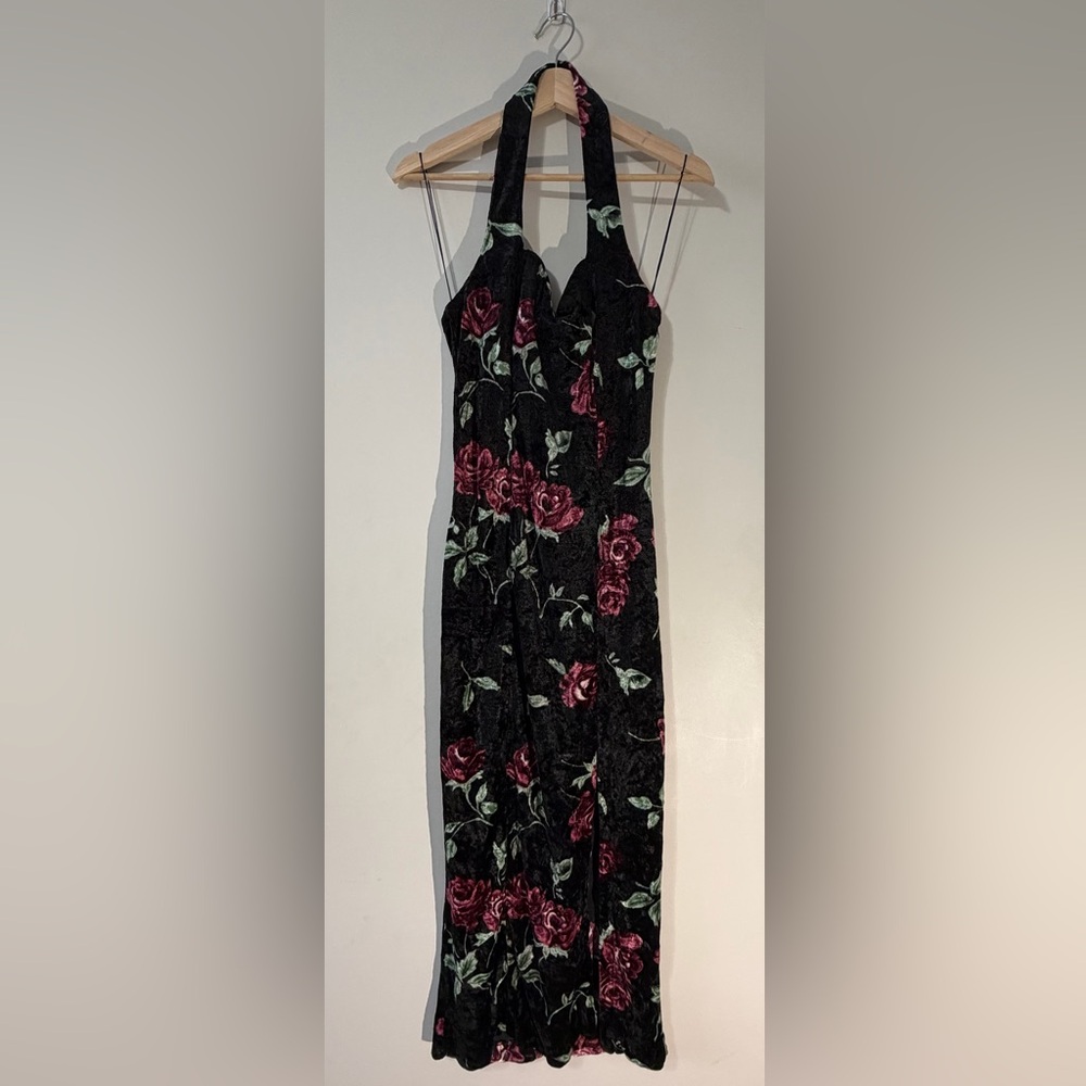 Vintage Frederick’s of Hollywood Floral Velvet Dress Bodycon Hollywood Glam